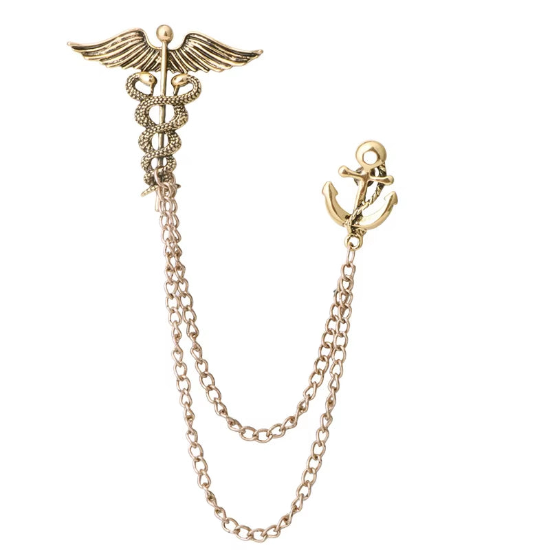Elevate Your Style with the New Retro Snake Brooch Featuring Angel Wings and Tassel Chain - Perfect Lapel Pin for Men