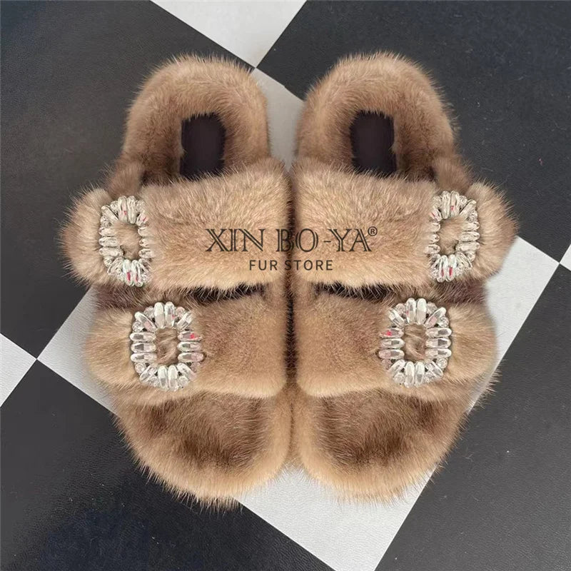 Luxurious Winter Fur Slippers for Women - 2024 Flat Real Mink Slippers for Ultimate Comfort and Style