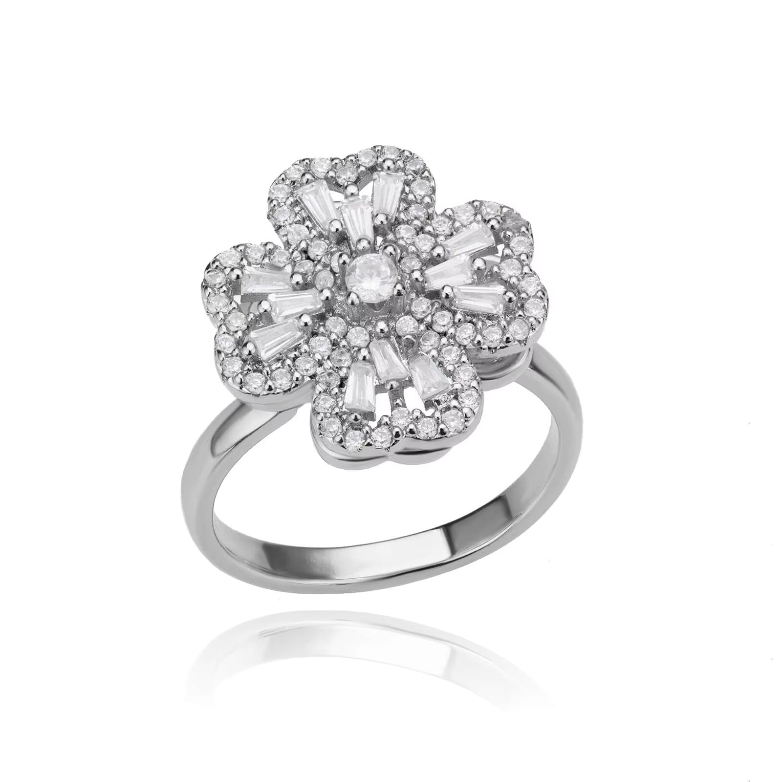 Heart-Shaped Four Leaf Clover Adjustable Ring for Women - Trendy Stainless Steel Wedding Band with 18k Gold Plating and Cubic Zirconia - Perfect Valentine's Day Gift!