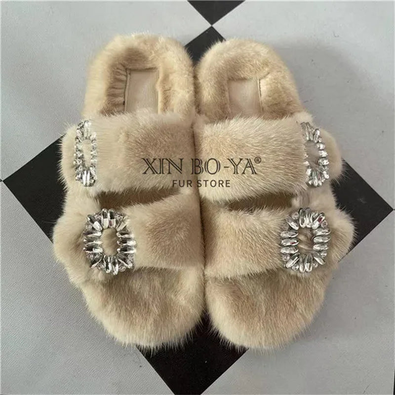 Luxurious Winter Fur Slippers for Women - 2024 Flat Real Mink Slippers for Ultimate Comfort and Style