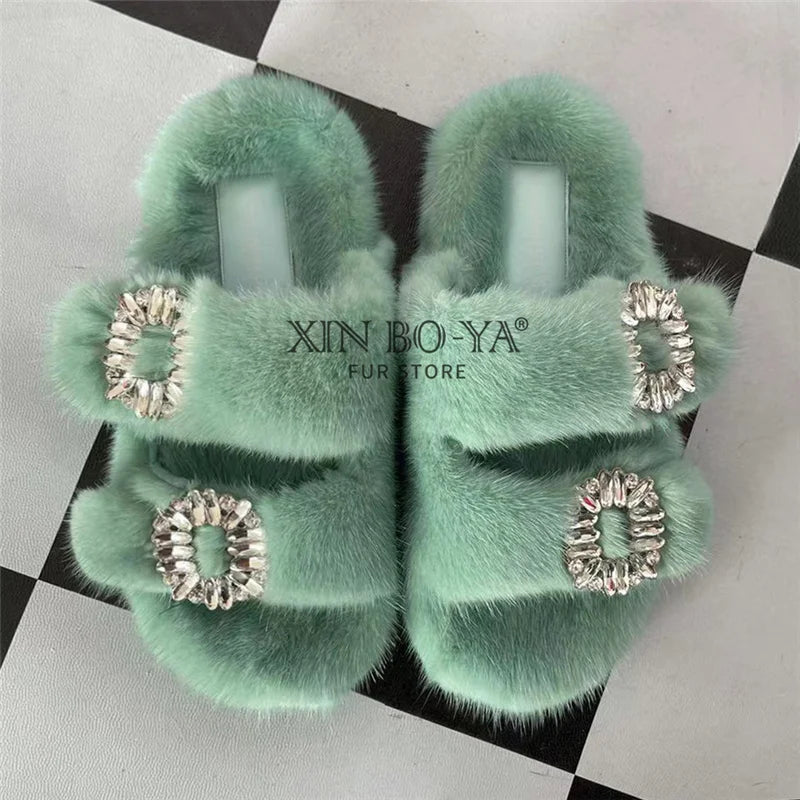 Luxurious Winter Fur Slippers for Women - 2024 Flat Real Mink Slippers for Ultimate Comfort and Style