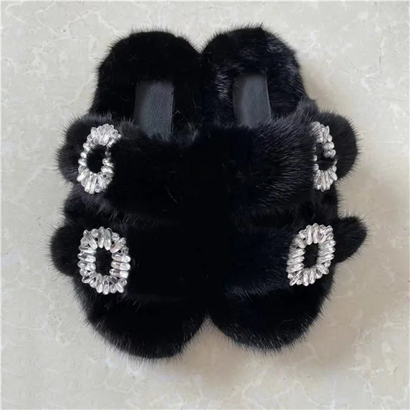 Luxurious Winter Fur Slippers for Women - 2024 Flat Real Mink Slippers for Ultimate Comfort and Style