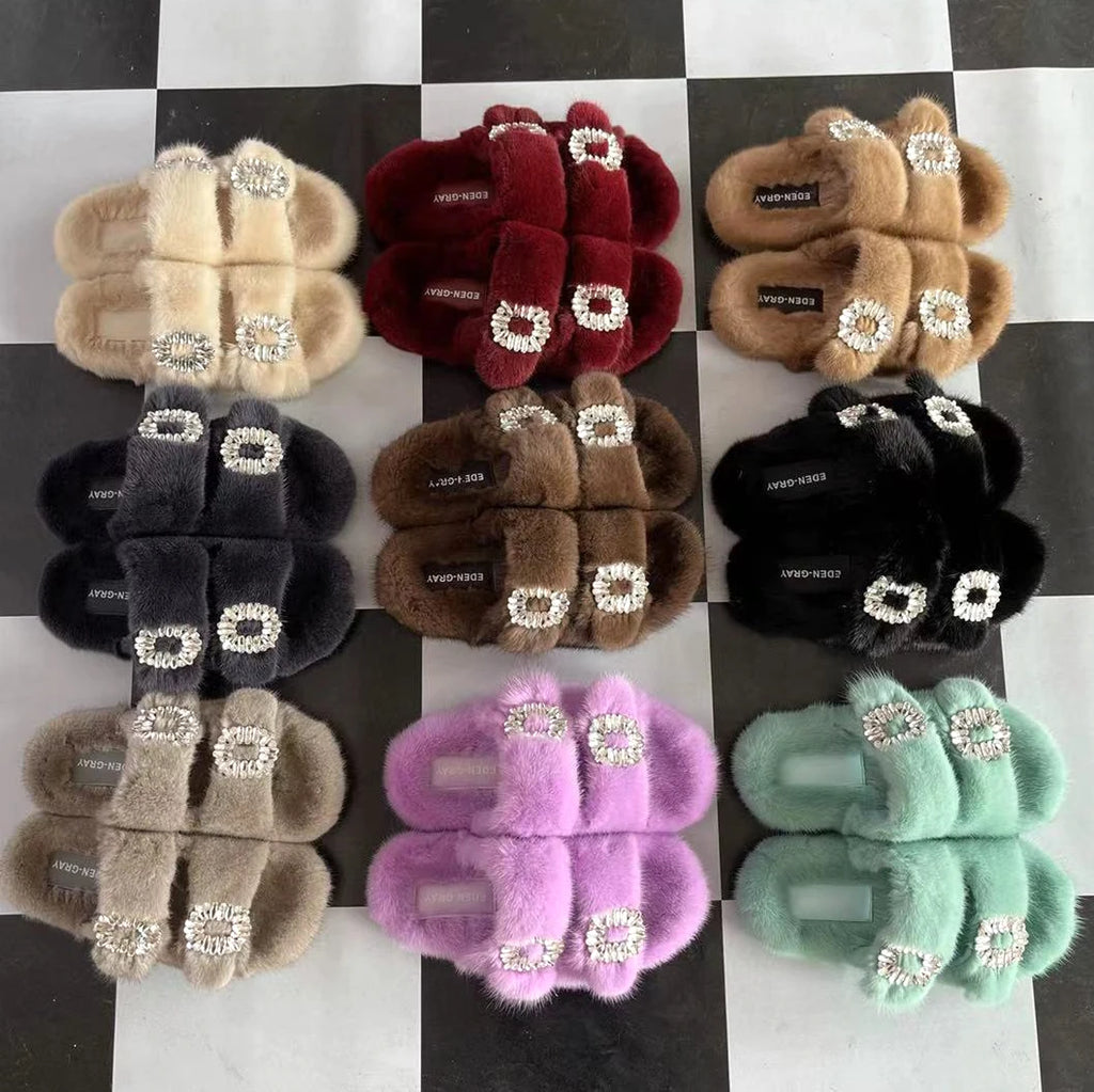 Luxurious Winter Fur Slippers for Women - 2024 Flat Real Mink Slippers for Ultimate Comfort and Style