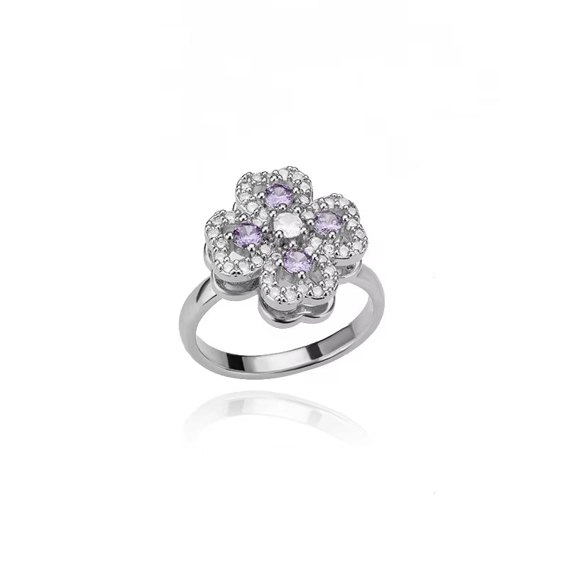 Heart-Shaped Four Leaf Clover Adjustable Ring for Women - Trendy Stainless Steel Wedding Band with 18k Gold Plating and Cubic Zirconia - Perfect Valentine's Day Gift!