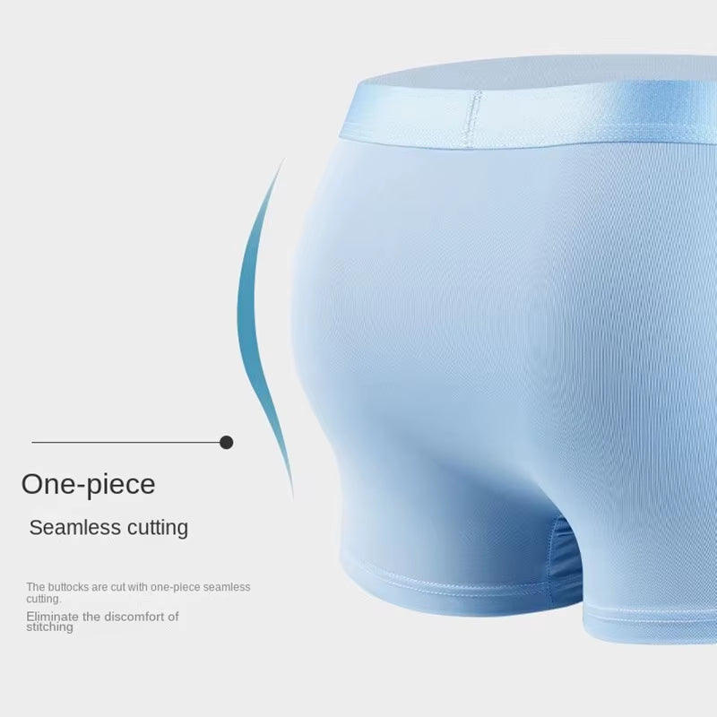 4Pcs Boxer Shorts Men'S Ice Silk Underwear Male Underpants Breathable Sexy Thin Panties U Convex Lingerie Wholesale Lots L-6XL