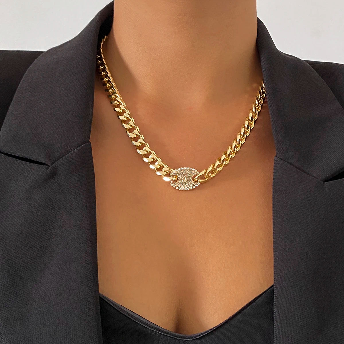 Stunning Iced Out Rhinestones Tennis Chain Choker Necklace - Hip Hop Bling for Every Occasion