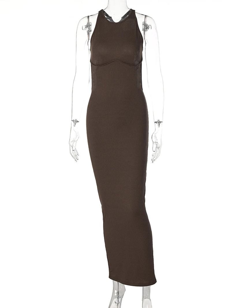 Elevate Your Style with the Ribbed Solid Hollow Out Backless Sleeveless Mini Dress - Perfect for Spring Parties and Elegant Outings!
