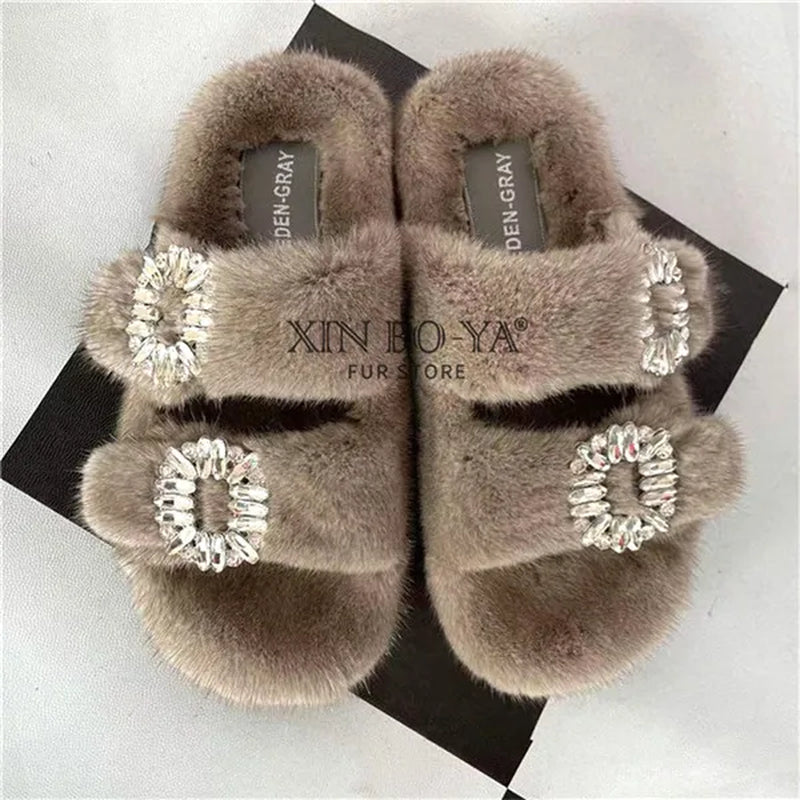 Luxurious Winter Fur Slippers for Women - 2024 Flat Real Mink Slippers for Ultimate Comfort and Style