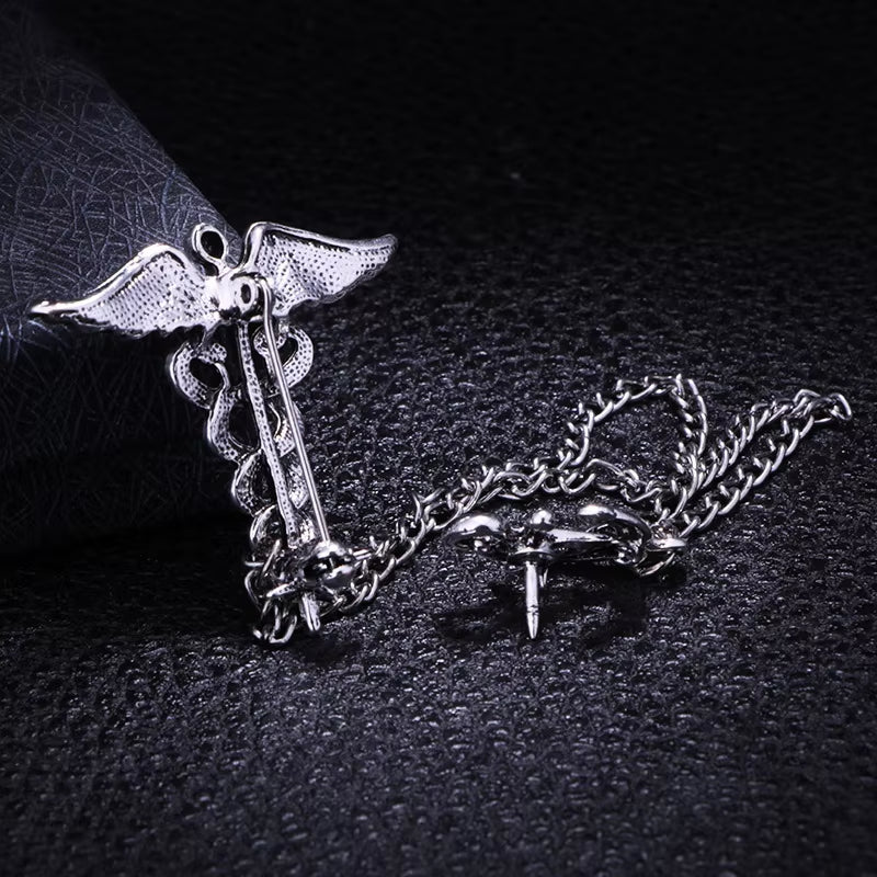 Elevate Your Style with the New Retro Snake Brooch Featuring Angel Wings and Tassel Chain - Perfect Lapel Pin for Men