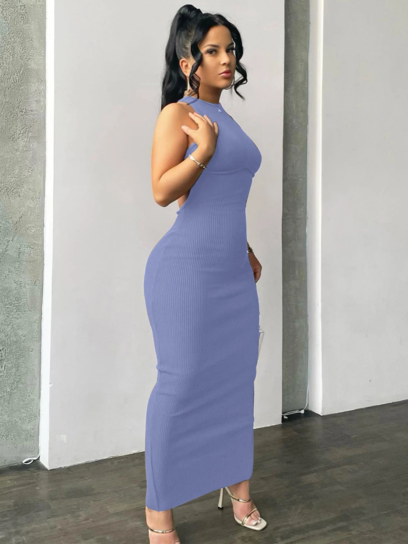 Elevate Your Style with the Ribbed Solid Hollow Out Backless Sleeveless Mini Dress - Perfect for Spring Parties and Elegant Outings!