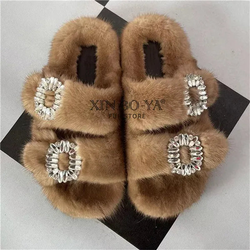 Luxurious Winter Fur Slippers for Women - 2024 Flat Real Mink Slippers for Ultimate Comfort and Style