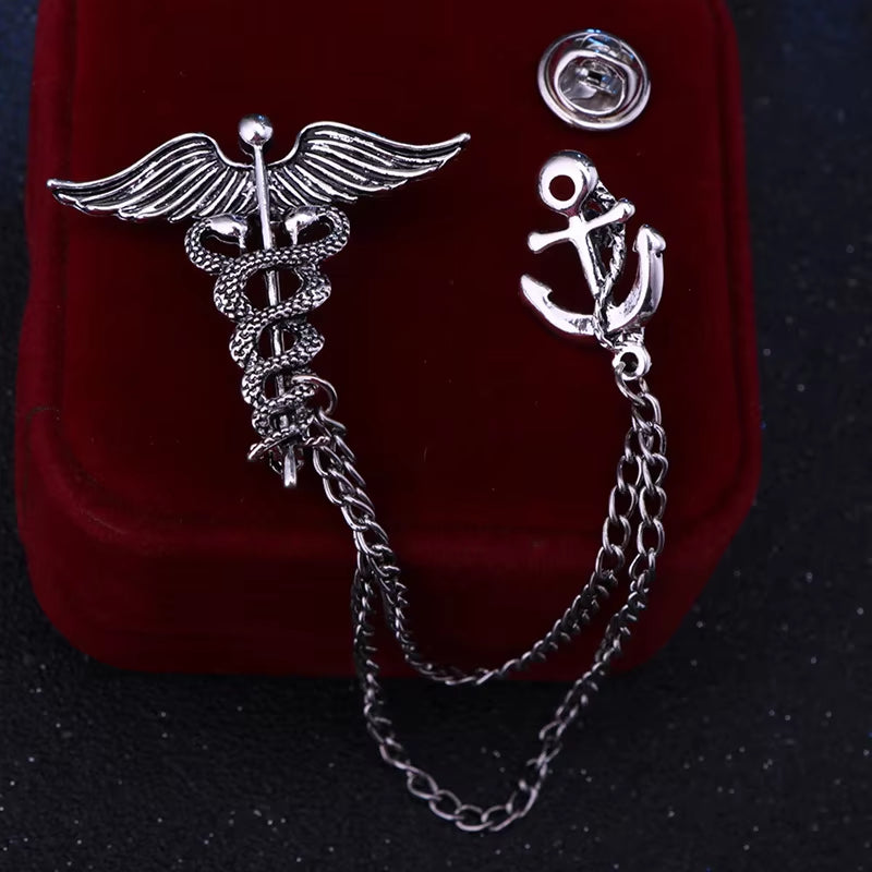 Elevate Your Style with the New Retro Snake Brooch Featuring Angel Wings and Tassel Chain - Perfect Lapel Pin for Men