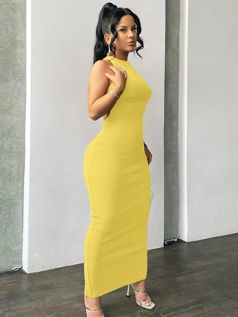 Elevate Your Style with the Ribbed Solid Hollow Out Backless Sleeveless Mini Dress - Perfect for Spring Parties and Elegant Outings!