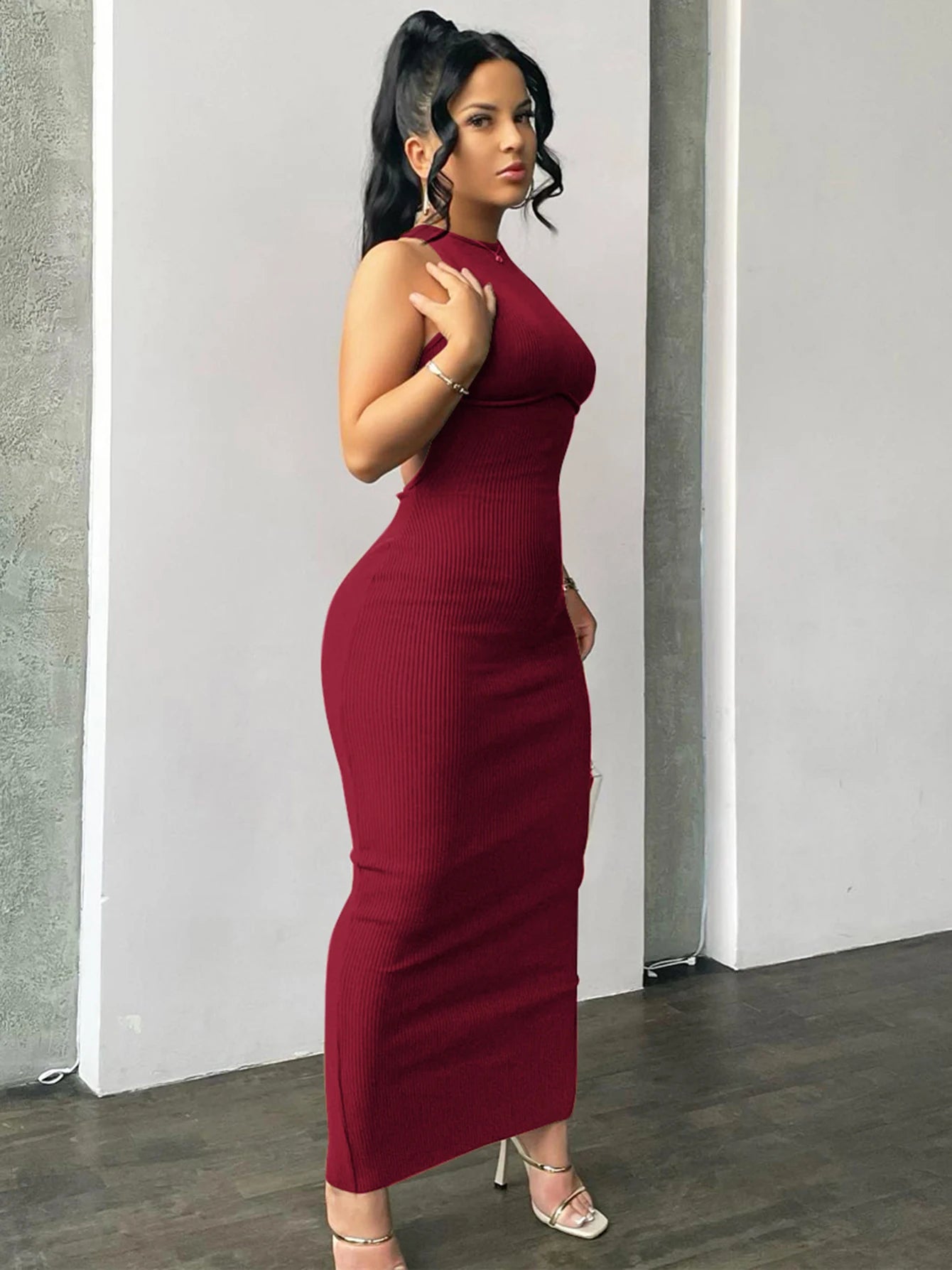 Elevate Your Style with the Ribbed Solid Hollow Out Backless Sleeveless Mini Dress - Perfect for Spring Parties and Elegant Outings!