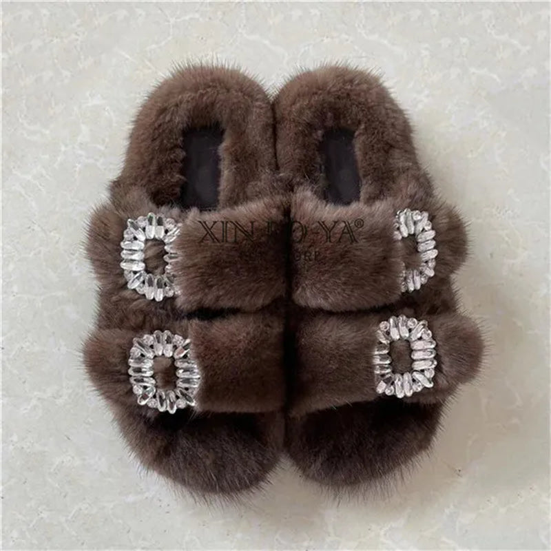 Luxurious Winter Fur Slippers for Women - 2024 Flat Real Mink Slippers for Ultimate Comfort and Style