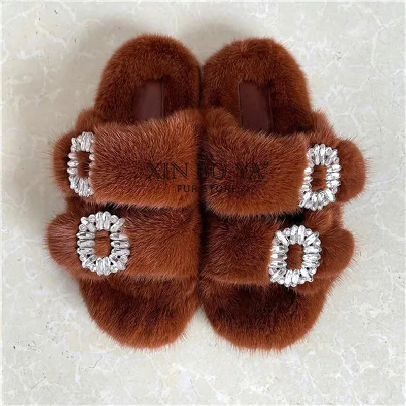 Luxurious Winter Fur Slippers for Women - 2024 Flat Real Mink Slippers for Ultimate Comfort and Style