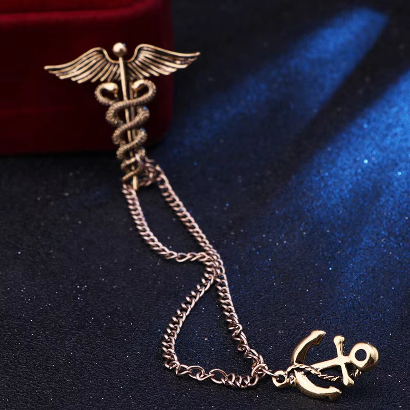 Elevate Your Style with the New Retro Snake Brooch Featuring Angel Wings and Tassel Chain - Perfect Lapel Pin for Men