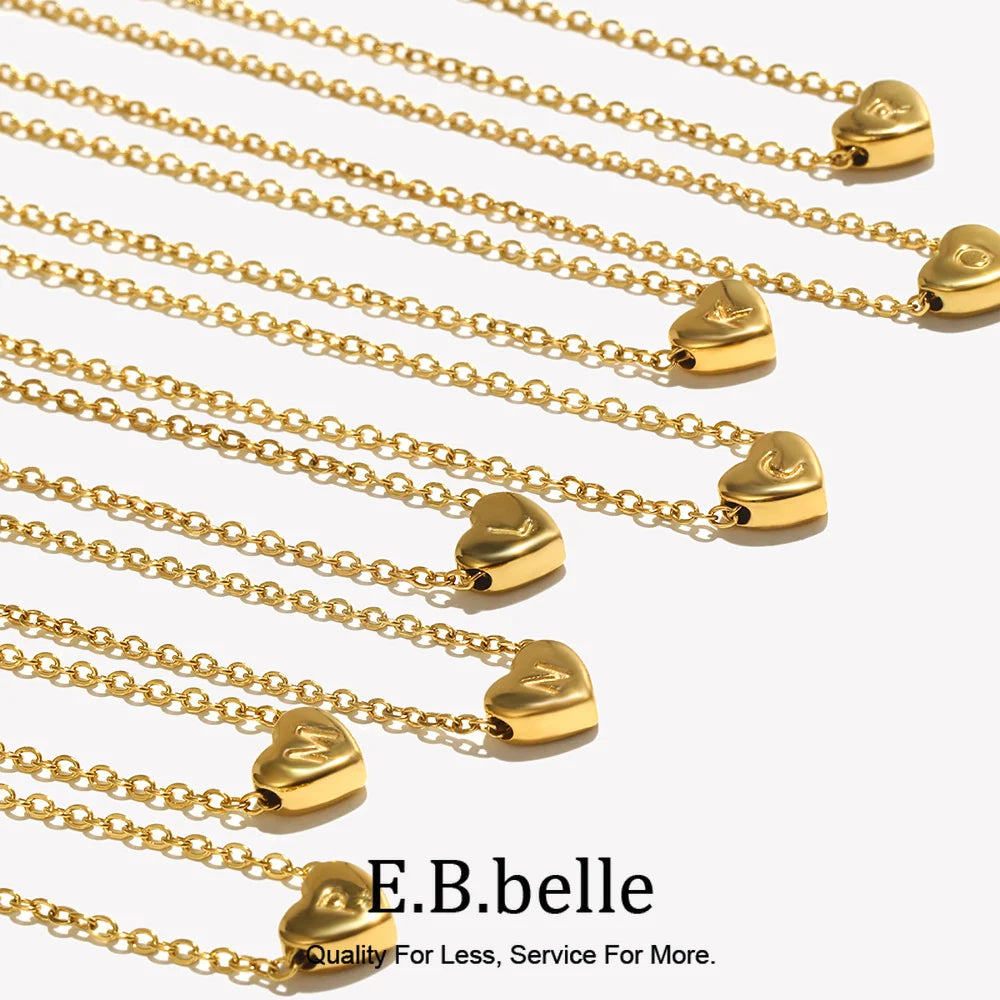 Minimalist Small Love Initial Necklace Jewelry Stainless Steel 18K Gold Plated Mini Heart Letter Pendant Necklace