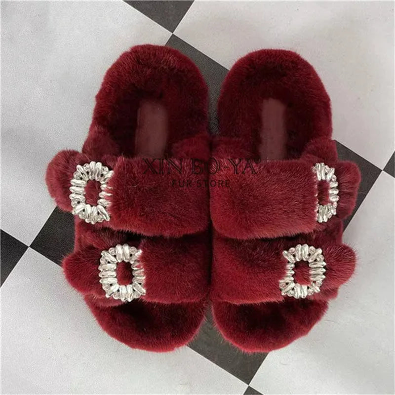Luxurious Winter Fur Slippers for Women - 2024 Flat Real Mink Slippers for Ultimate Comfort and Style