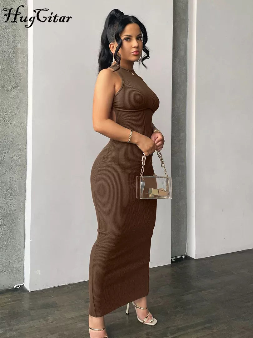 Elevate Your Style with the Ribbed Solid Hollow Out Backless Sleeveless Mini Dress - Perfect for Spring Parties and Elegant Outings!