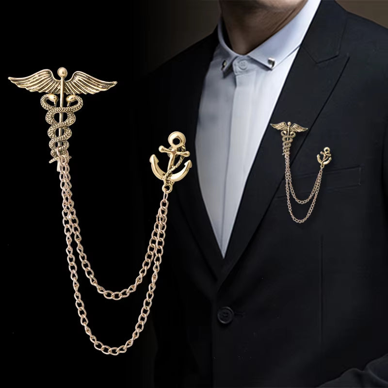 Elevate Your Style with the New Retro Snake Brooch Featuring Angel Wings and Tassel Chain - Perfect Lapel Pin for Men