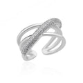 Elevate Your Style with Our Zircon Double Crossed Shape Ring - Luxurious Gold Plated Stainless Steel Wedding Band for Women