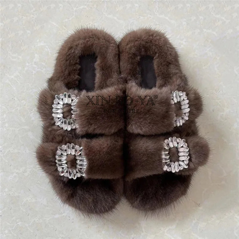 Luxurious Winter Fur Slippers for Women - 2024 Flat Real Mink Slippers for Ultimate Comfort and Style