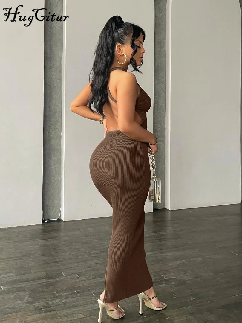 Elevate Your Style with the Ribbed Solid Hollow Out Backless Sleeveless Mini Dress - Perfect for Spring Parties and Elegant Outings!