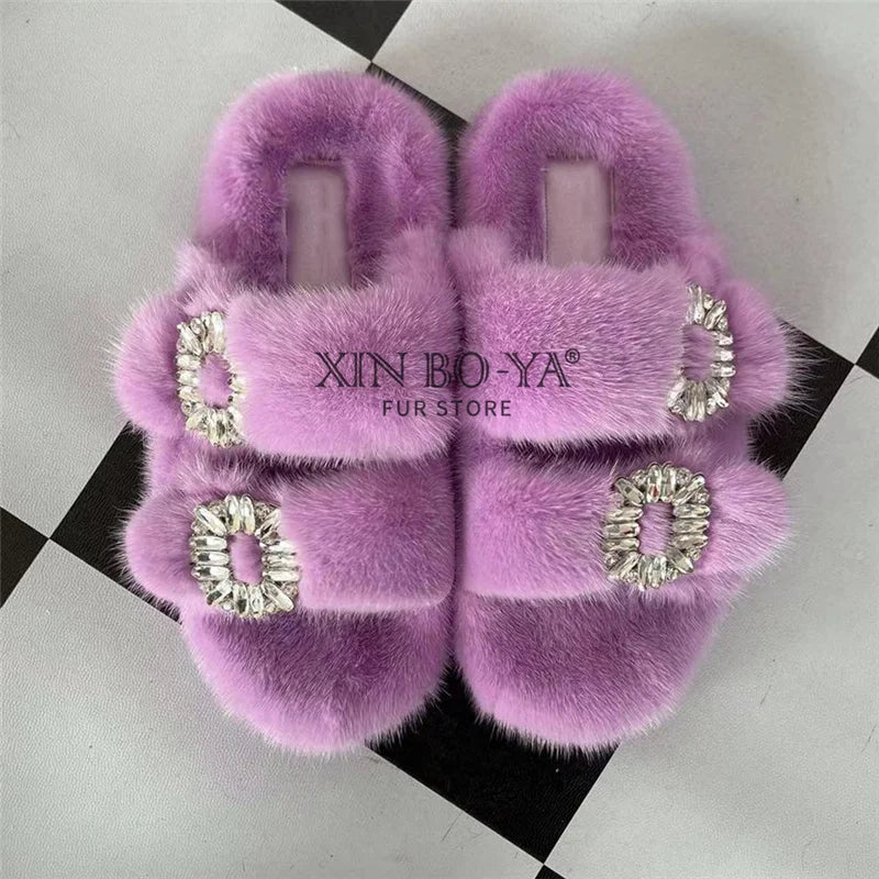 Luxurious Winter Fur Slippers for Women - 2024 Flat Real Mink Slippers for Ultimate Comfort and Style