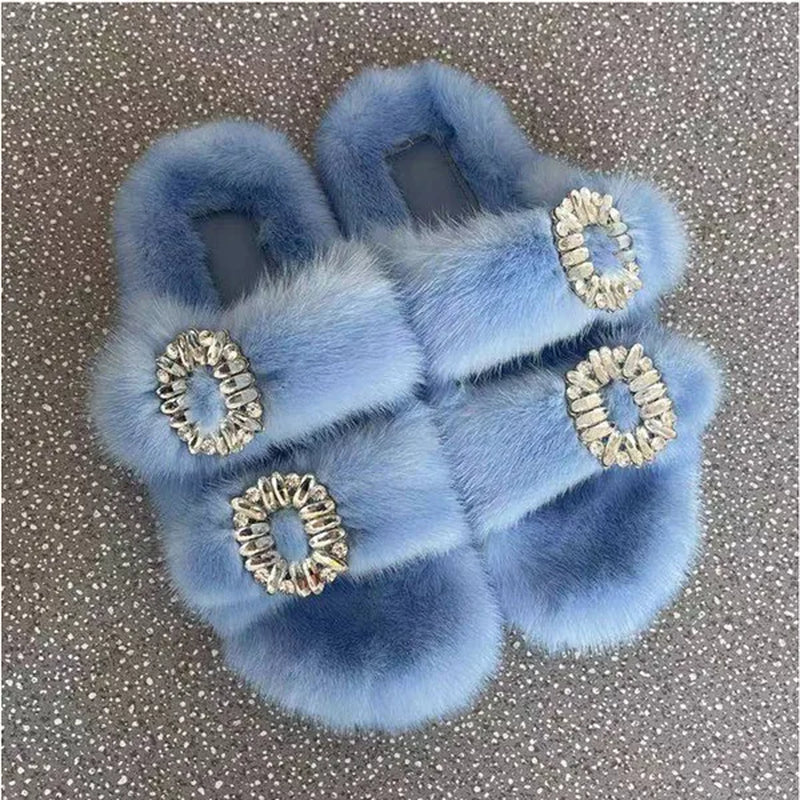 Luxurious Winter Fur Slippers for Women - 2024 Flat Real Mink Slippers for Ultimate Comfort and Style