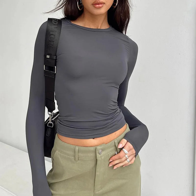 Chic Women's Long Sleeve Casual Tees - Perfect for Autumn and Winter Street Style