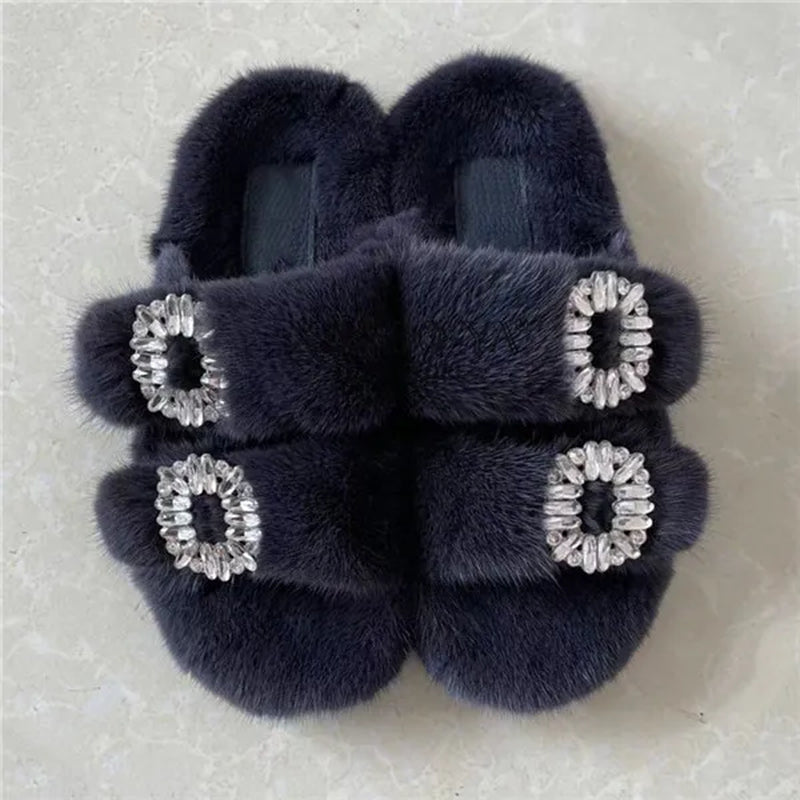 Luxurious Winter Fur Slippers for Women - 2024 Flat Real Mink Slippers for Ultimate Comfort and Style