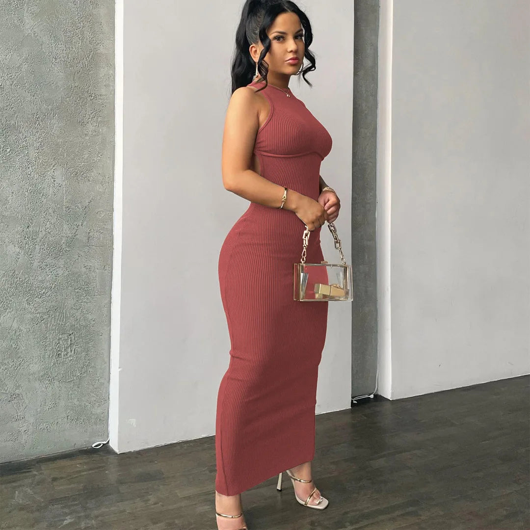 Elevate Your Style with the Ribbed Solid Hollow Out Backless Sleeveless Mini Dress - Perfect for Spring Parties and Elegant Outings!