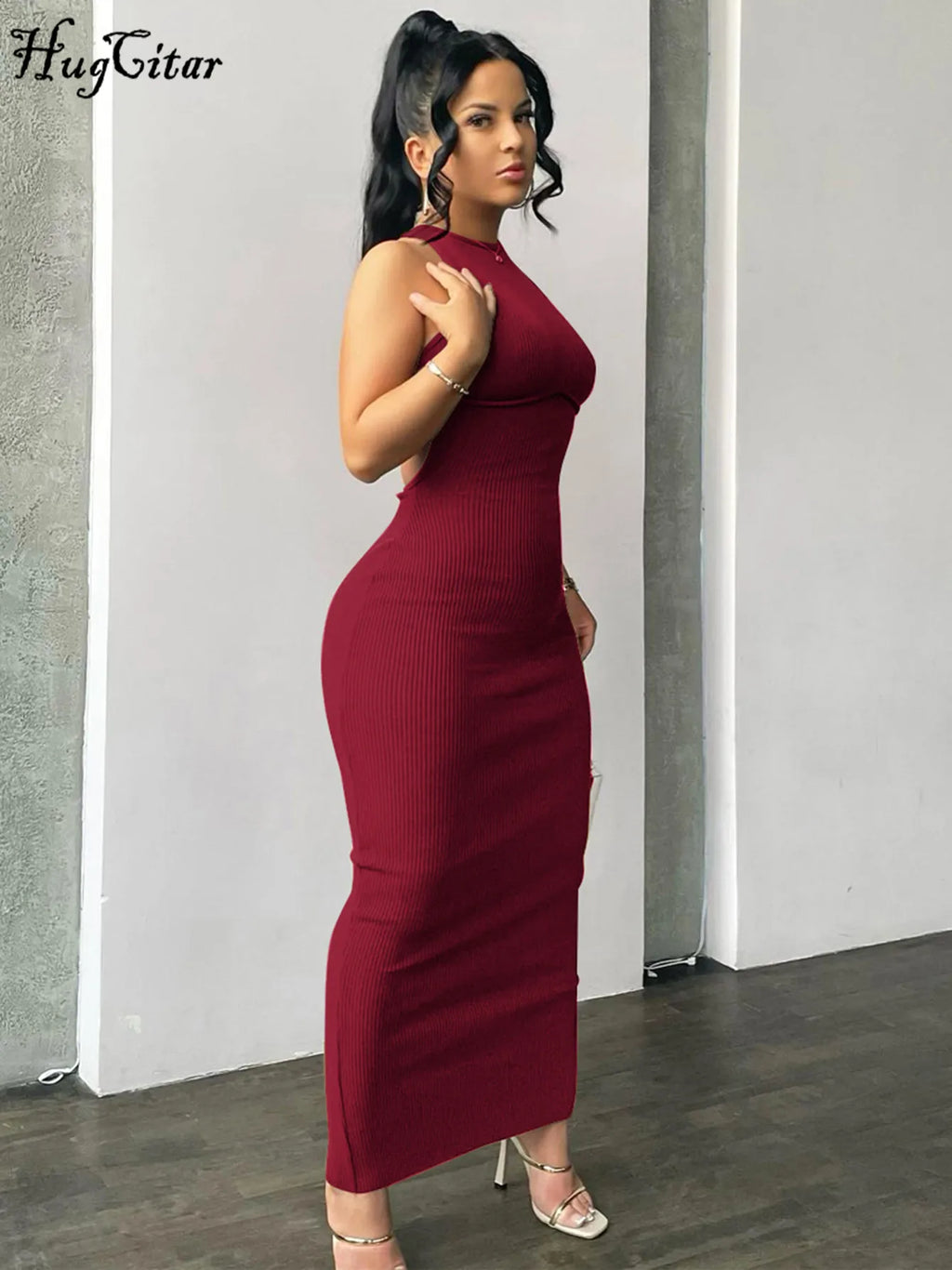 Elevate Your Style with the Ribbed Solid Hollow Out Backless Sleeveless Mini Dress - Perfect for Spring Parties and Elegant Outings!