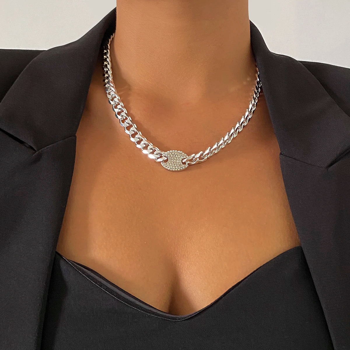 Stunning Iced Out Rhinestones Tennis Chain Choker Necklace - Hip Hop Bling for Every Occasion